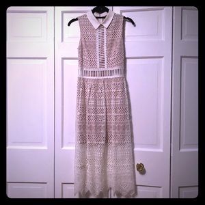 ASOS Lace Collar Geo Lattice Midi Dress - Ivory